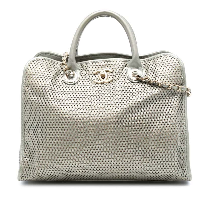 Chanel Perforated Metallic Calfskin Up In The Air Tote Gold Leather Good condition - Front View