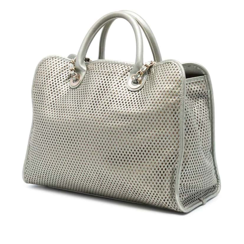 Chanel Perforated Metallic Calfskin Up In The Air Tote Gold Leather Good condition - Back View
