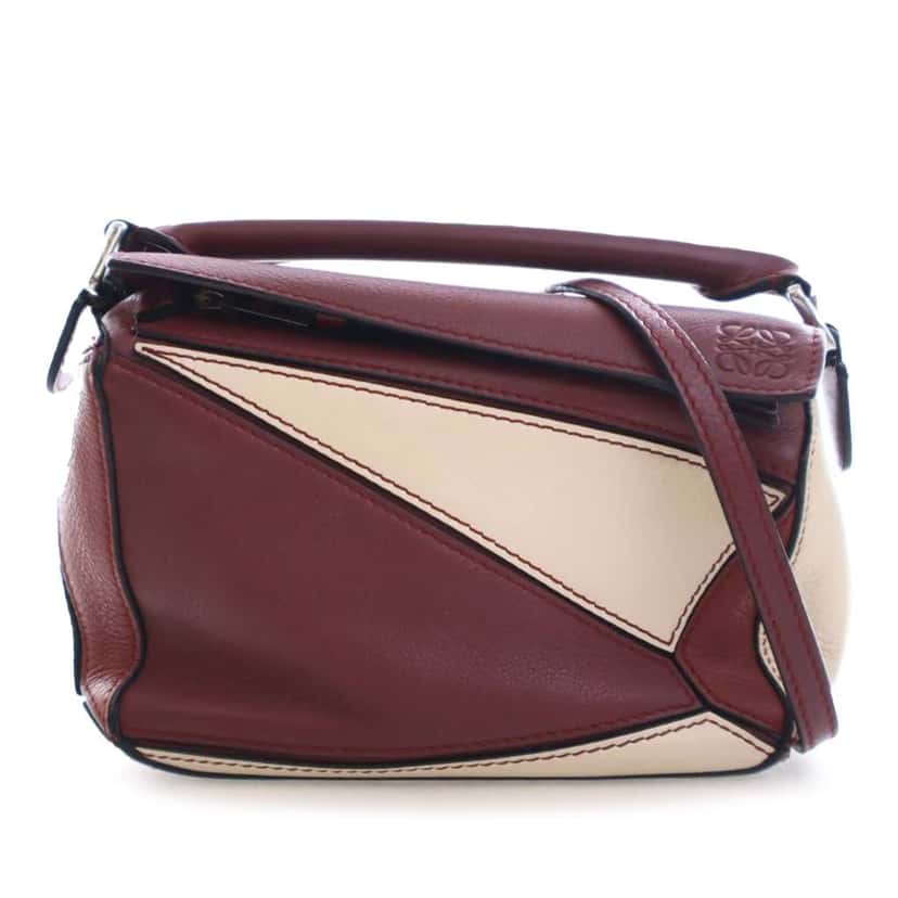 Loewe Mini Bicolor Calfskin Puzzle Satchel Red Leather Good condition - Front View
