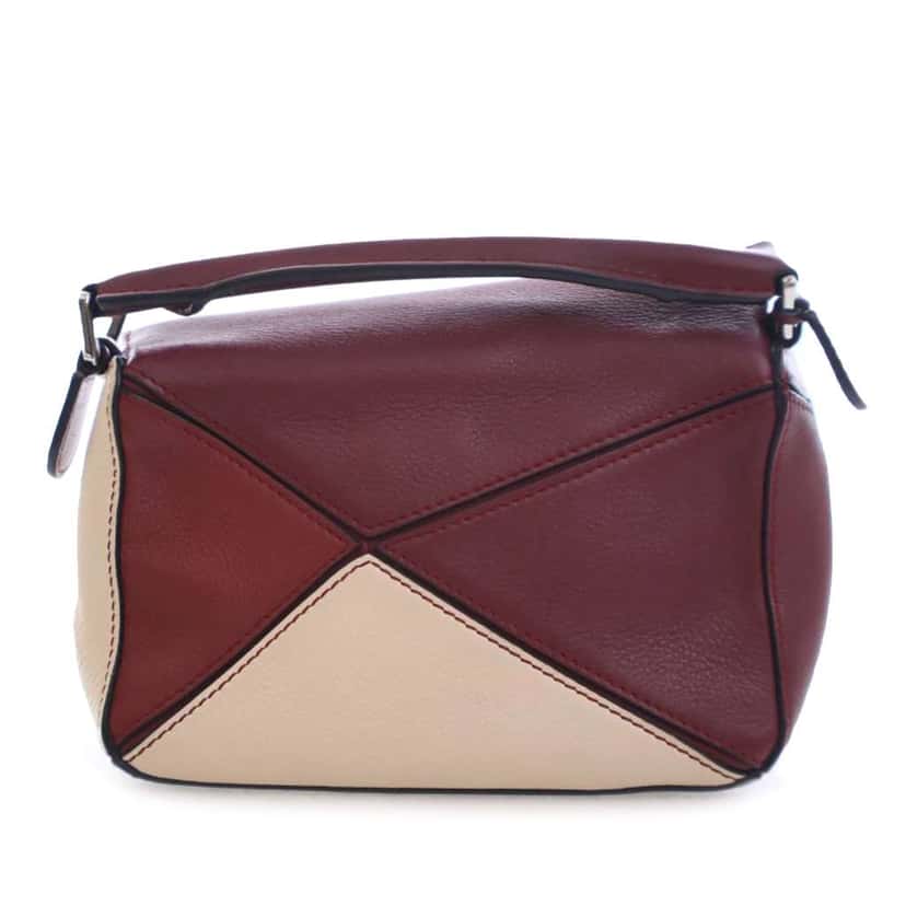 Loewe Mini Bicolor Calfskin Puzzle Satchel Red Leather Good condition - Back View