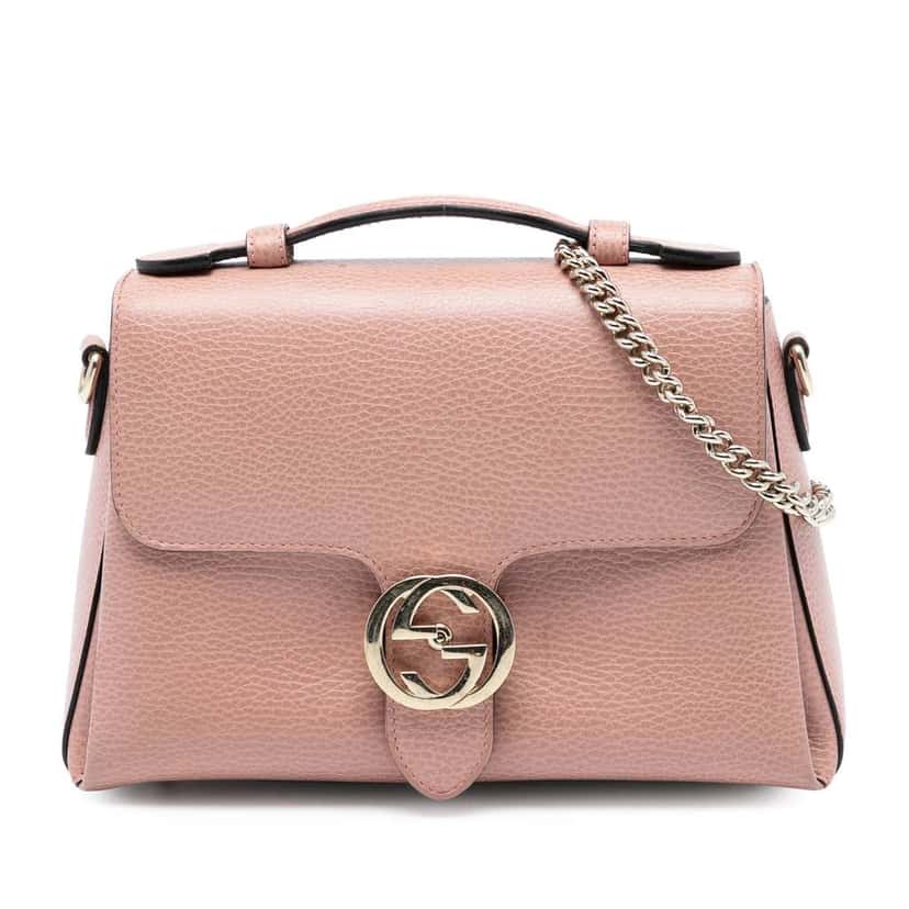 Gucci Small Dollar Calfskin Interlocking G Satchel Pink Leather Good condition - Front View