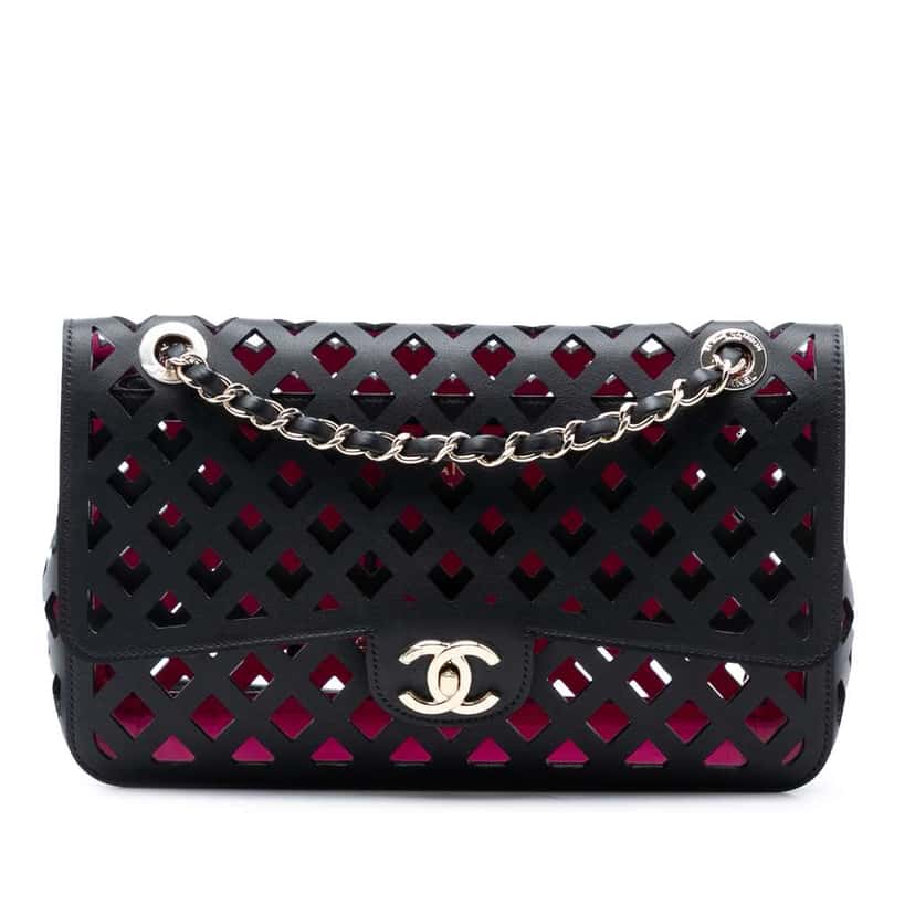 Chanel Large Perforated Calfskin See Through Flap Black Leather Very good condition - Front View