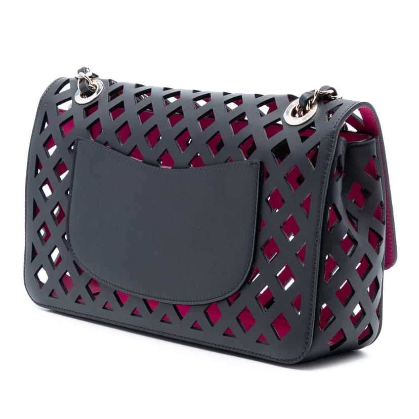 Chanel Large Perforated Calfskin See Through Flap Black Leather Very good condition - Back View