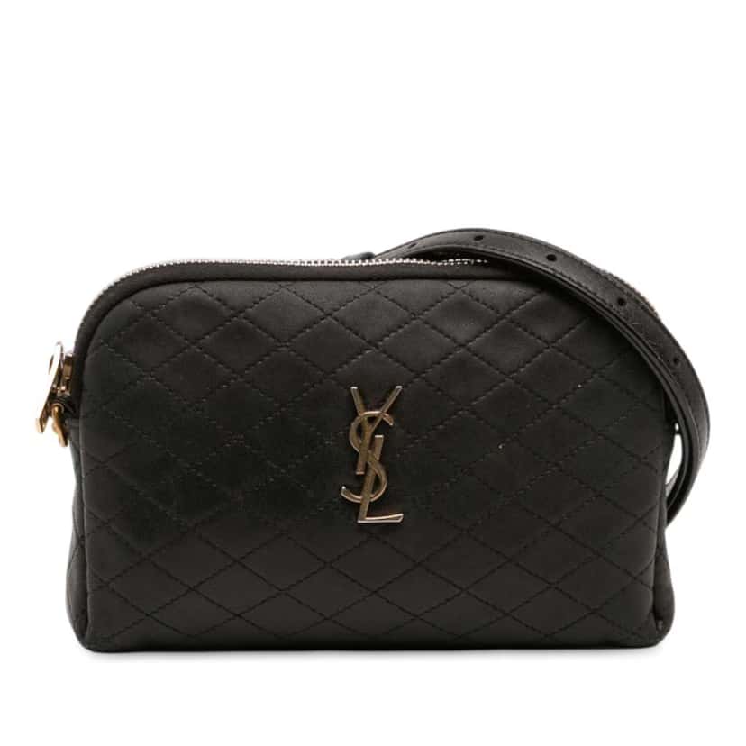 Saint Laurent Mini Quilted Lambskin Gaby Zippered Pouch Black Leather Very good condition - Front View