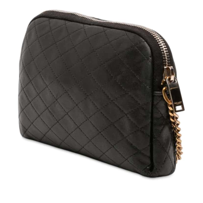 Saint Laurent Mini Quilted Lambskin Gaby Zippered Pouch Black Leather Very good condition - Back View