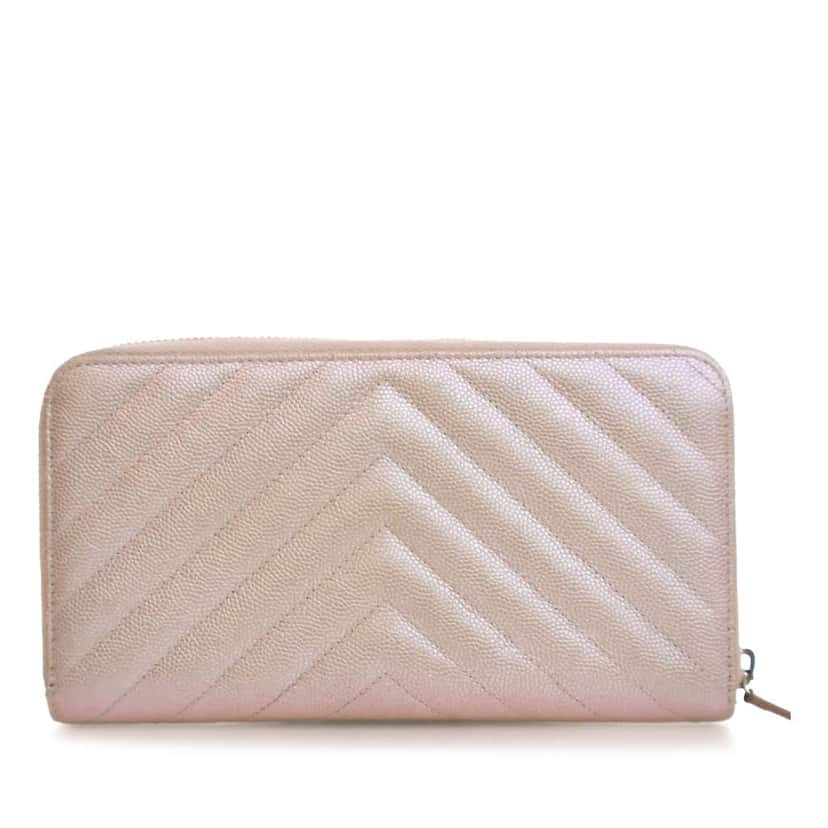 Chanel CC Chevron Iridescent Caviar Zip Around Wallet Pink Leather Good condition - Back View