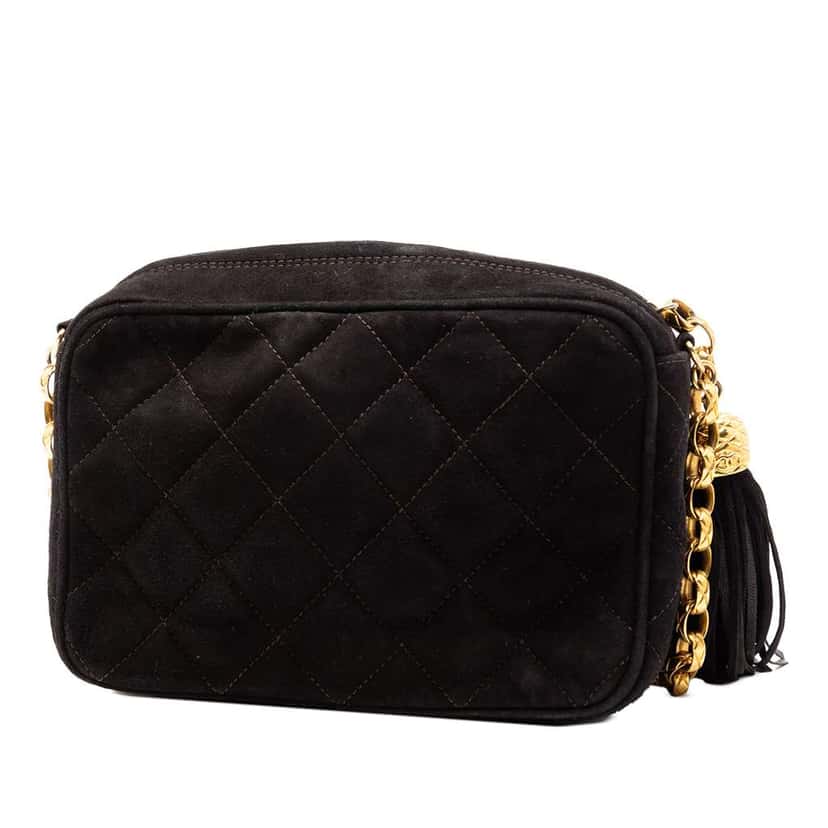 Chanel Mini CC Quilted Suede Tassel Camera Bag Black Leather Good condition - Back View