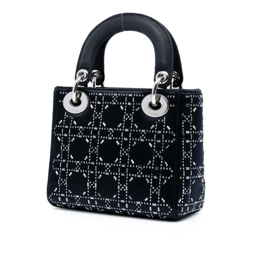 Dior Mini Satin Cannage Strass Crystal Embellished Lady Dior Black Satin Very good condition - Back View