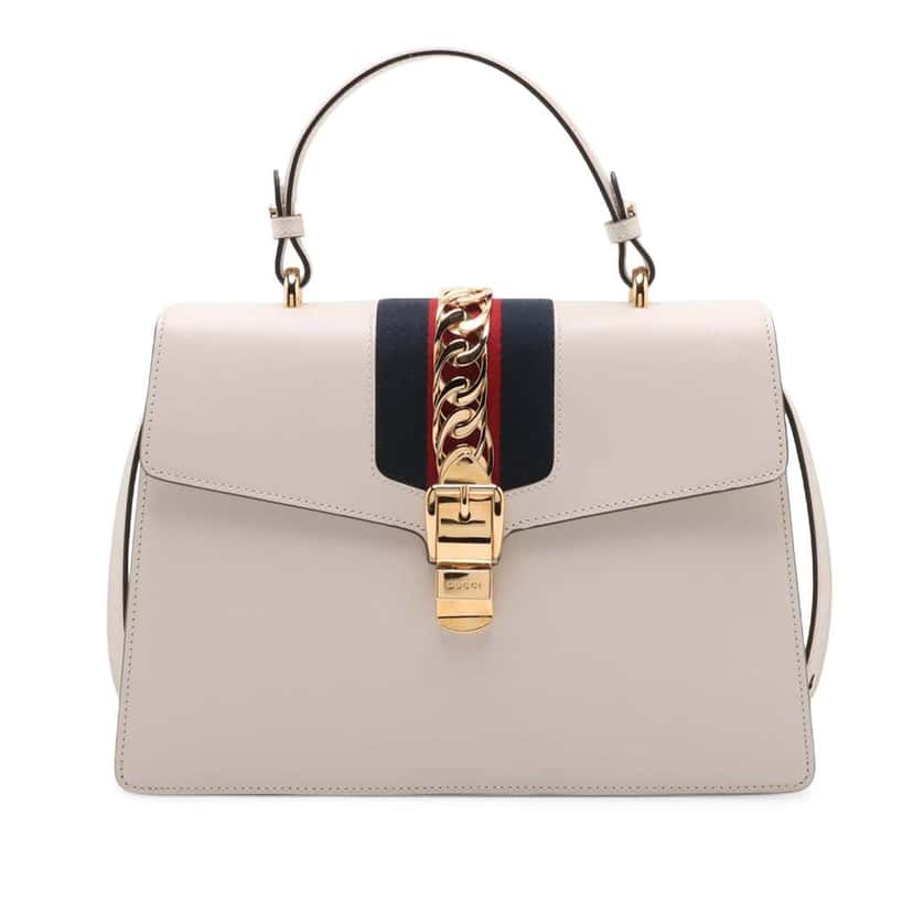 Gucci Medium Leather Sylvie Top Handle Bag White Leather Good condition - Front View