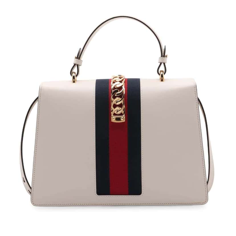 Gucci Medium Leather Sylvie Top Handle Bag White Leather Good condition - Back View