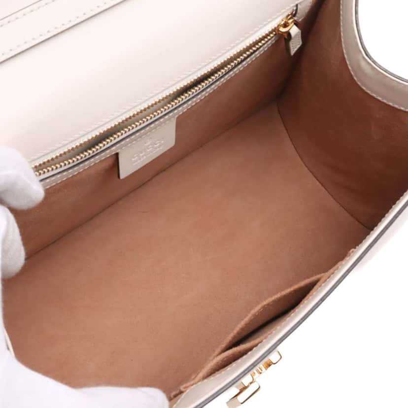 Gucci Medium Leather Sylvie Top Handle Bag White Leather Good condition - Inside View