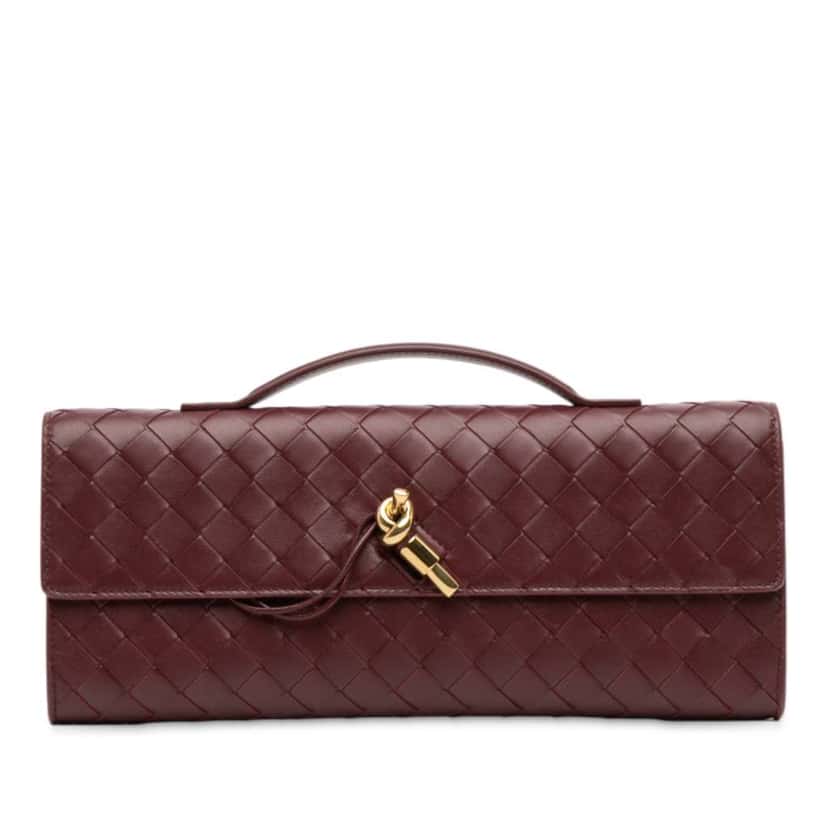 Bottega Veneta Lambskin Intrecciato Andiamo Clutch Red Leather Good condition - Front View