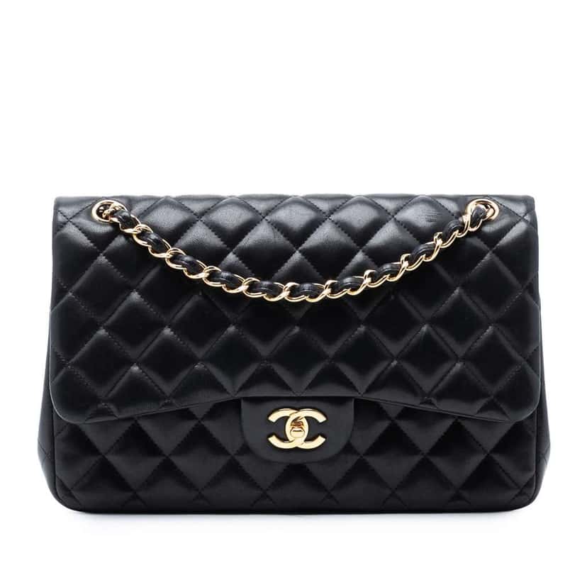 Chanel Jumbo Classic Lambskin Double Flap Black Leather Good condition - Front View