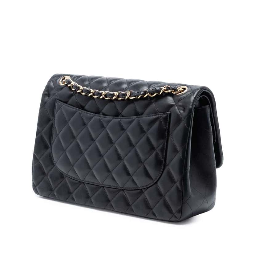 Chanel Jumbo Classic Lambskin Double Flap Black Leather Good condition - Back View