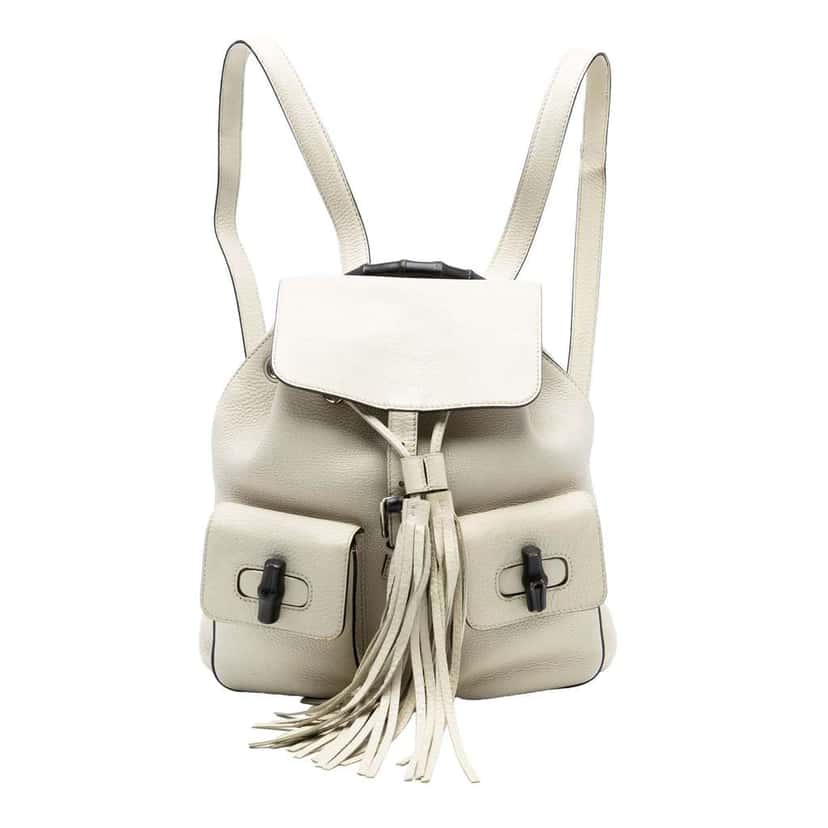 Gucci Leather Bamboo Tassel Backpack White Leather Very good condition - Front View
