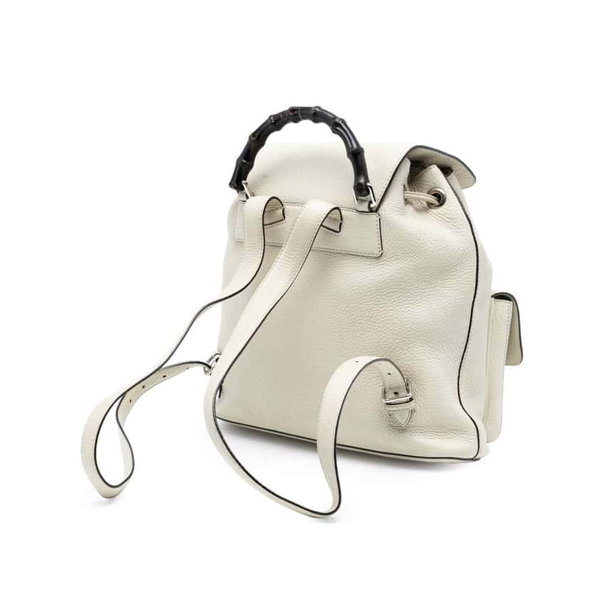 Gucci Leather Bamboo Tassel Backpack White Leather Very good condition - Back View