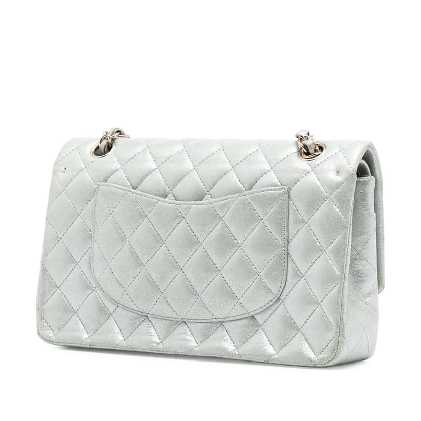 Chanel Medium Classic Iridescent Lambskin Double Flap Silver Leather Good condition - Back View