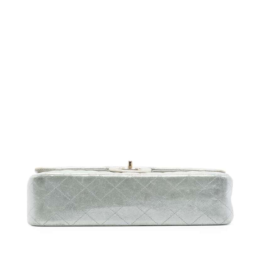 Chanel Medium Classic Iridescent Lambskin Double Flap Silver Leather Good condition - Inside View