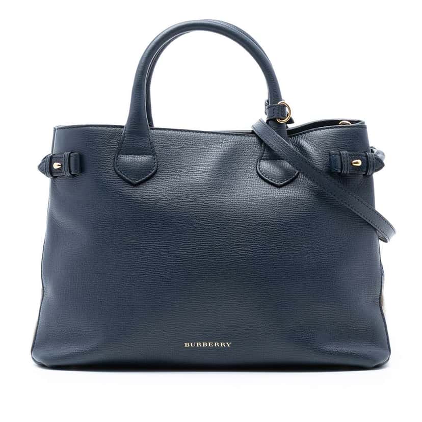 Burberry Medium Leather and House Check Banner Satchel Blue Leather Good condition - Front View