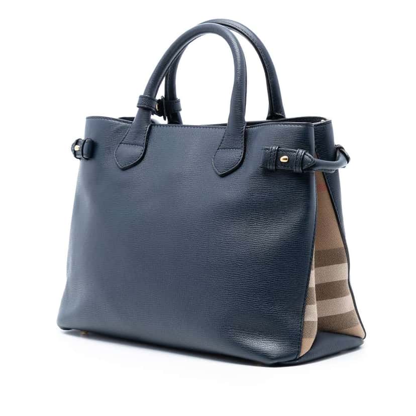 Burberry Medium Leather and House Check Banner Satchel Blue Leather Good condition - Back View
