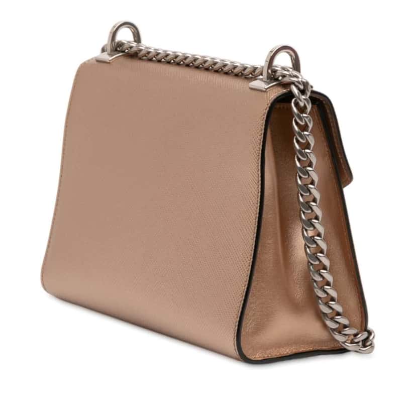 Prada Metallic Saffiano Cuir Leather Monochrome Envelope Flap Brown Leather Good condition - Back View