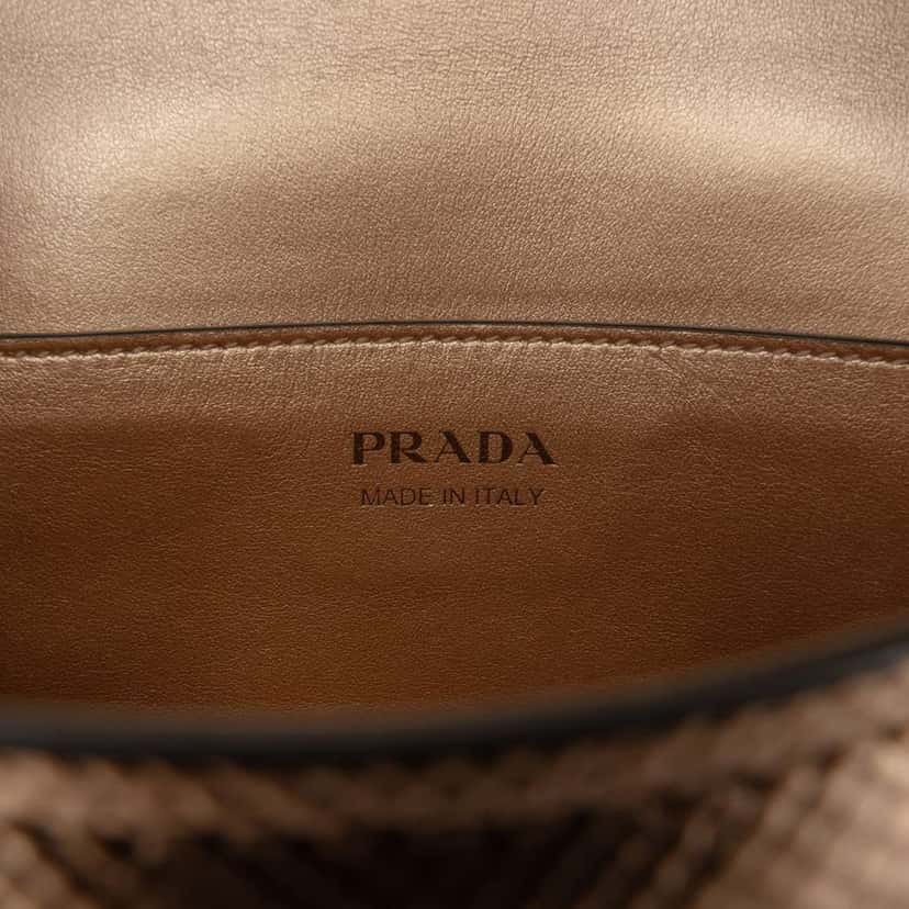 Prada Metallic Saffiano Cuir Leather Monochrome Envelope Flap Brown Leather Good condition - Box View