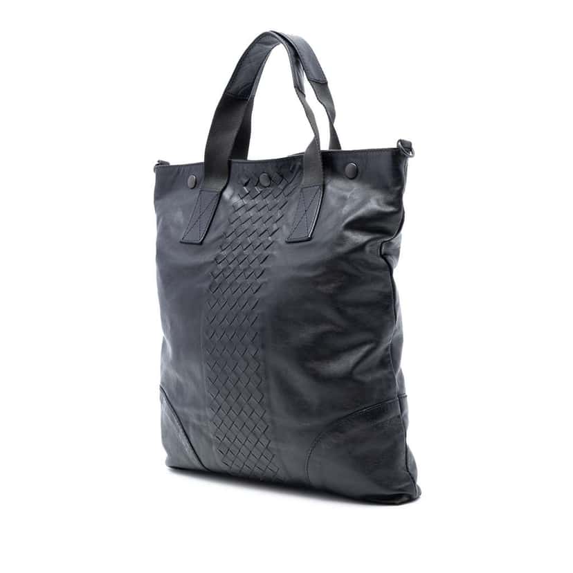 Bottega Veneta Intrecciato Trimmed Nappa Convertible Tote Black Leather Very good condition - Back View