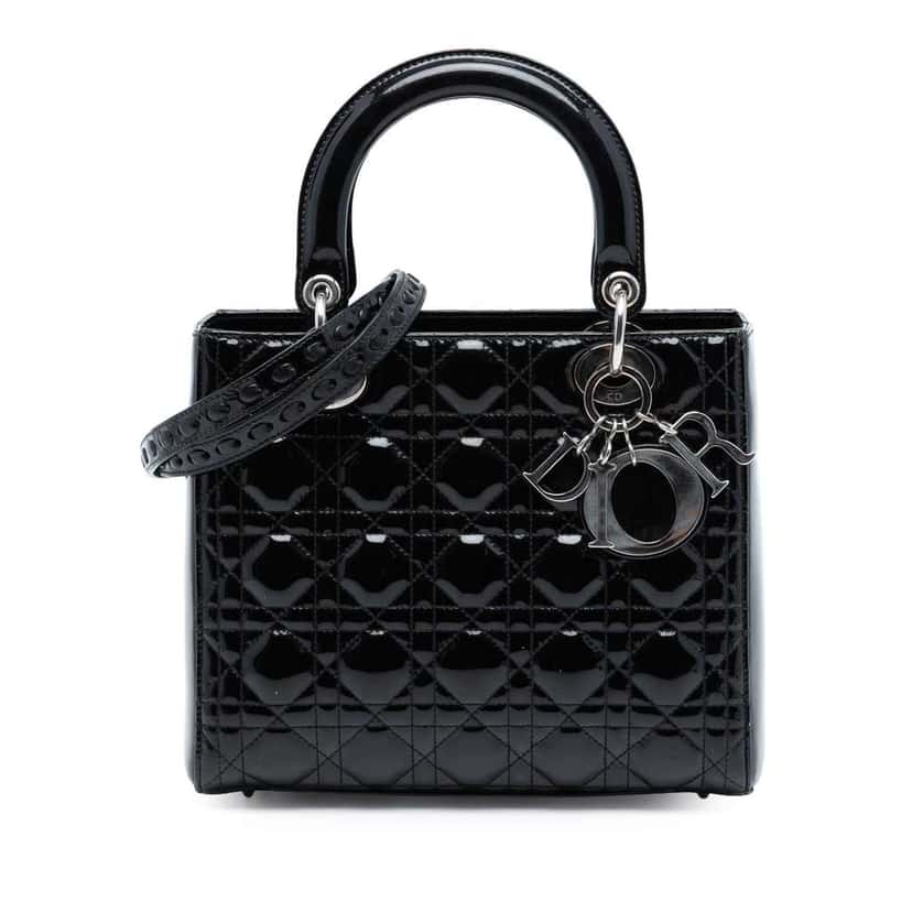 Dior Medium Patent Cannage Lady Dior Black Leather Good condition - Front View