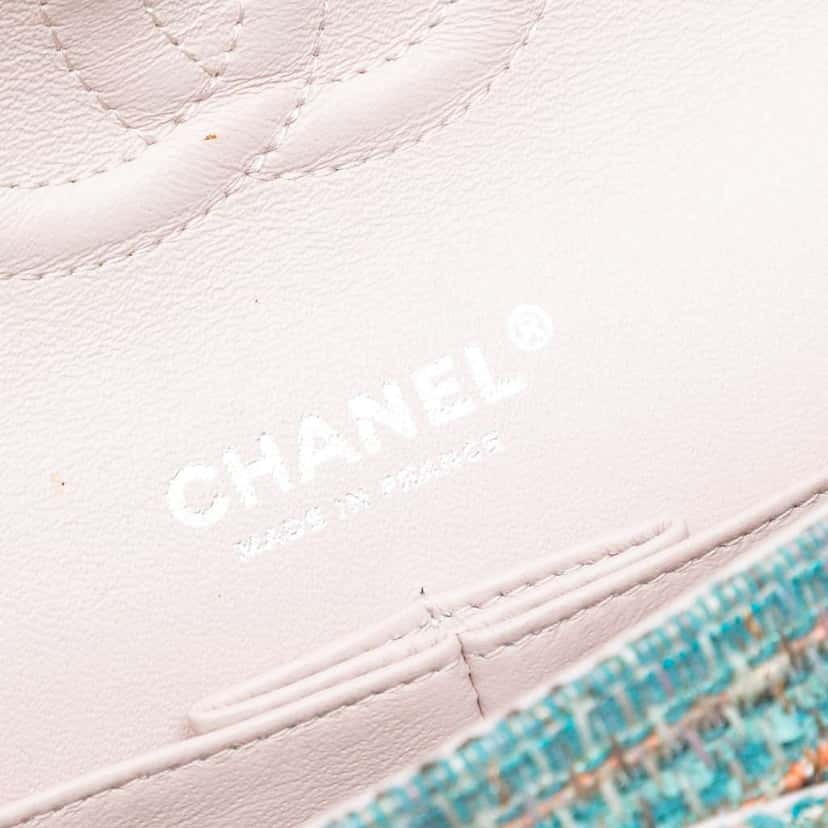 Chanel Medium Classic Tweed Double Flap Blue Tweed Good condition - Box View