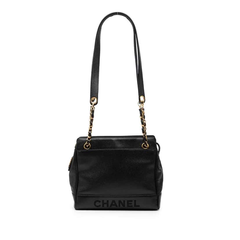 Chanel Caviar Logo Chain Shoulder Bag Black Leather Very good condition - Front View