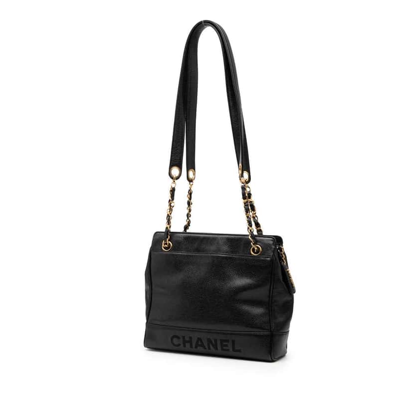 Chanel Caviar Logo Chain Shoulder Bag Black Leather Very good condition - Back View