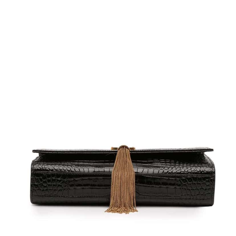 Saint Laurent Medium Croc Embossed Leather Kate Tassel Crossbody Black Leather Good condition - Inside View
