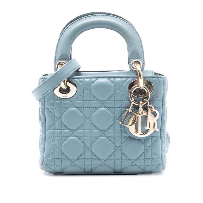 Dior Mini Lambskin Cannage Lady Dior Blue Leather Good condition - Front View