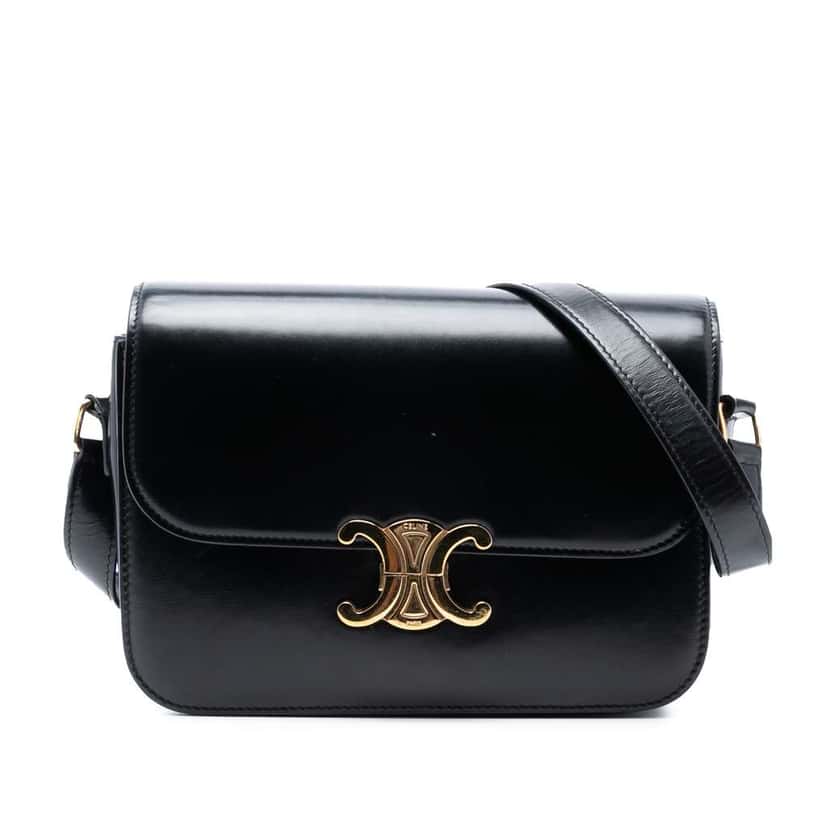 Celine Classique Shiny Calfskin Triomphe Crossbody Black Leather Good condition - Front View