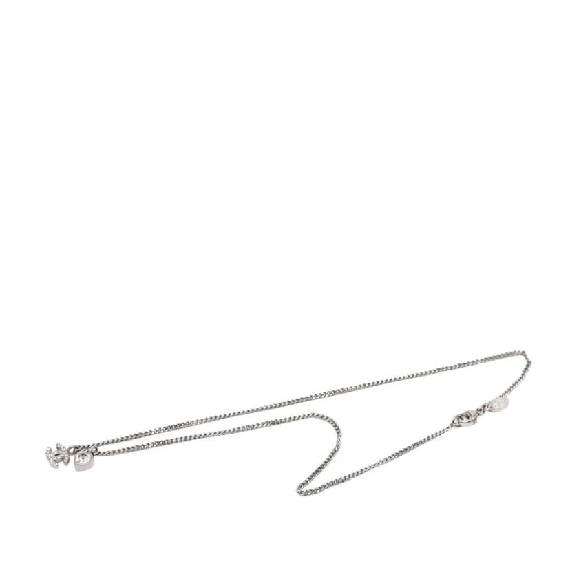 Chanel Silver Plated CC Rhinestone and Heart Pendant Necklace Silver Metal Good condition - Back View
