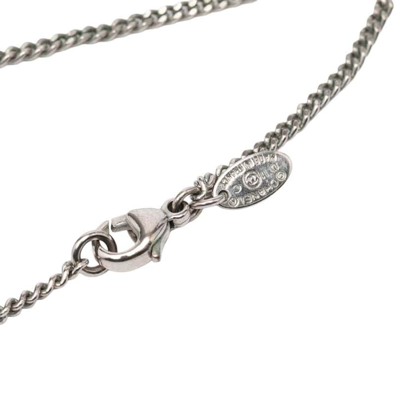 Chanel Silver Plated CC Rhinestone and Heart Pendant Necklace Silver Metal Good condition - Inside View