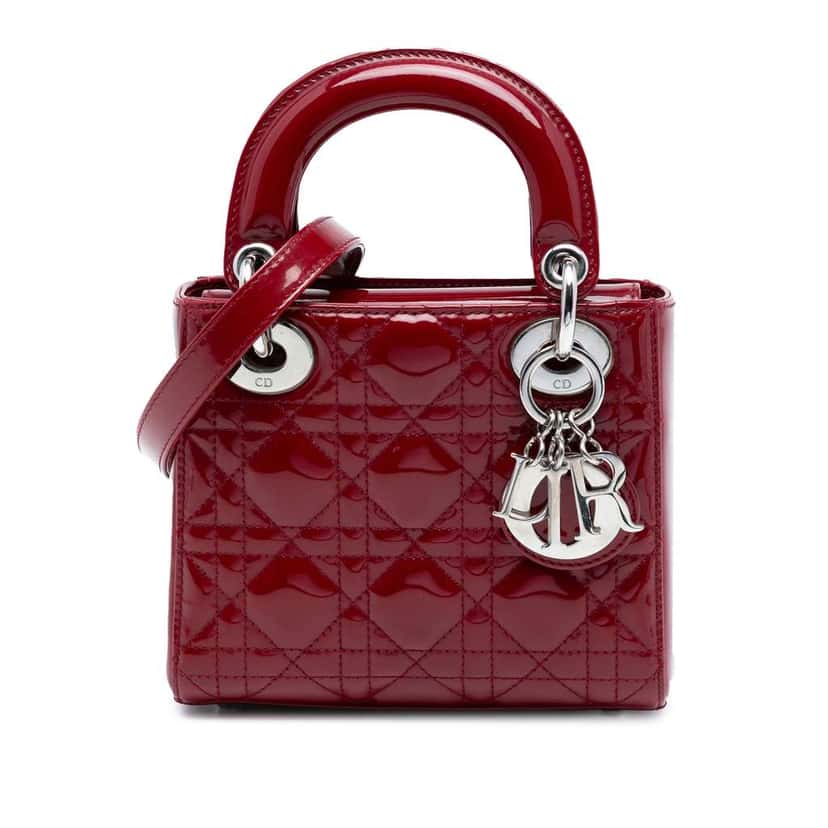 Dior Mini Patent Cannage Lady Dior Red Leather Good condition - Front View