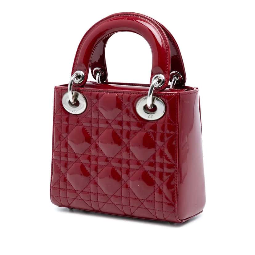 Dior Mini Patent Cannage Lady Dior Red Leather Good condition - Back View