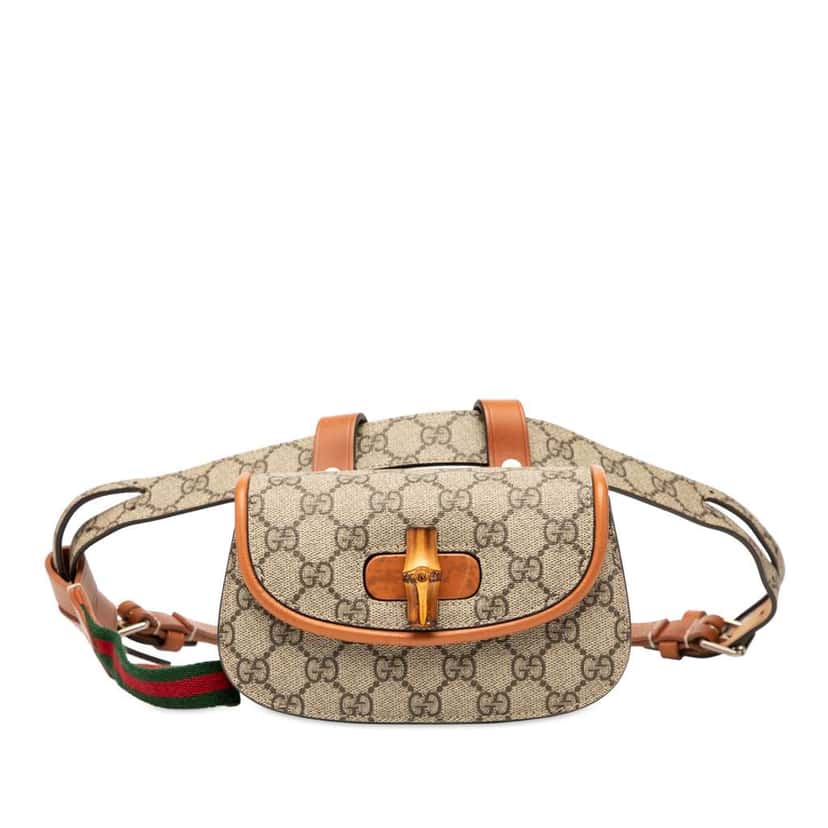 Gucci Mini GG Supreme Web Bamboo 1947 Belt Bag Brown Canvas Good condition - Front View