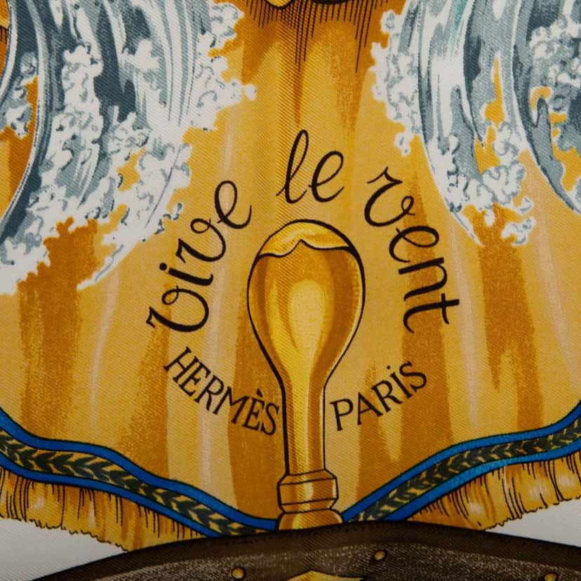 Hermès Vive Le Vent Silk Scarf White Silk Good condition - Inside View