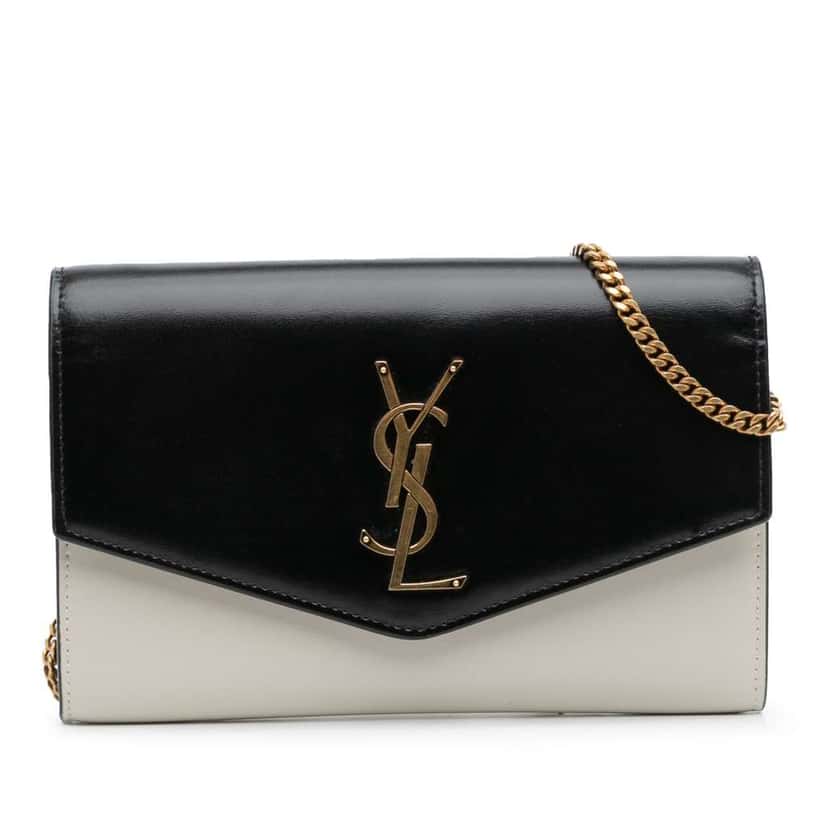 Saint Laurent Bicolor Calfskin Uptown Chain Wallet Black Leather Good condition - Front View