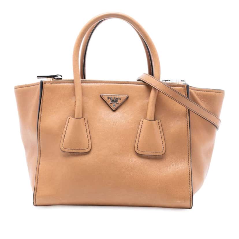 Prada Glace Calf Twin Pocket Satchel Brown Leather Good condition - Front View