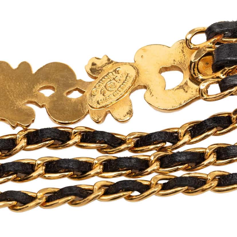 Chanel Leather Woven Gold Plated Chain Link Belt Black Leather Good condition - Inside View