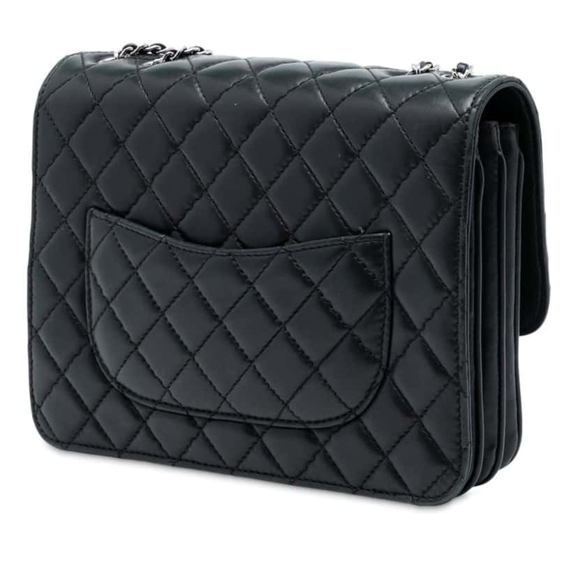 Chanel Medium Quilted Lambskin Clams Pocket Accordion Flap Black Leather Good condition - Back View