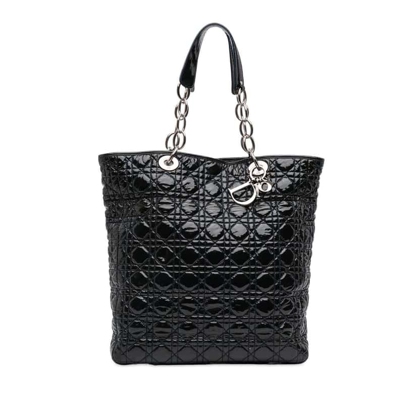 Dior Large Patent Cannage Soft Shopper Tote Black Leather Good condition - Front View