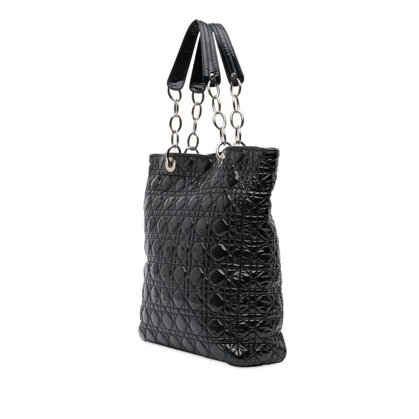 Dior Large Patent Cannage Soft Shopper Tote Black Leather Good condition - Back View