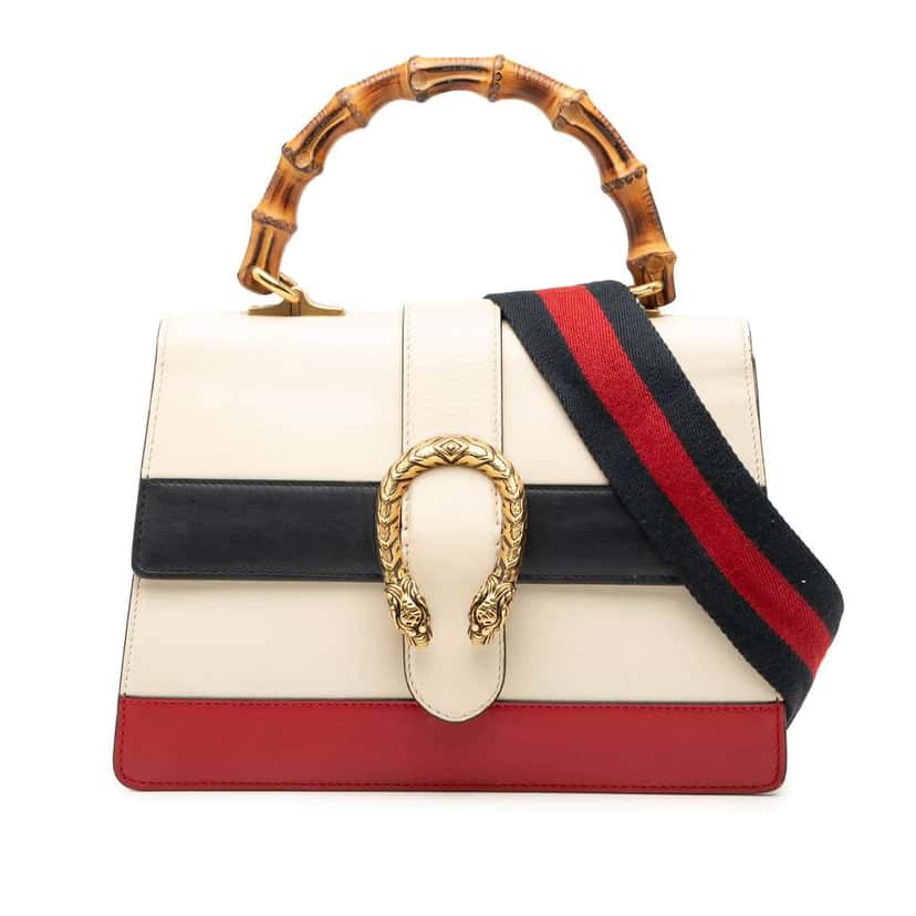 Gucci Medium Leather Bamboo Dionysus Web Satchel White Leather Very good condition - Front View
