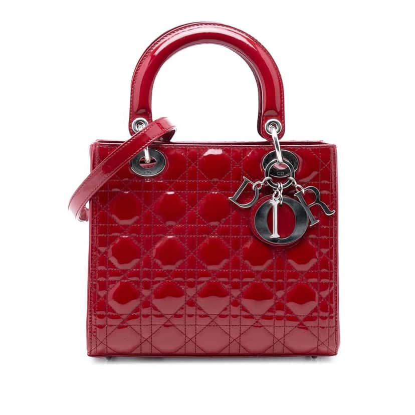 Dior Medium Patent Cannage Lady Dior Red Leather Good condition - Front View