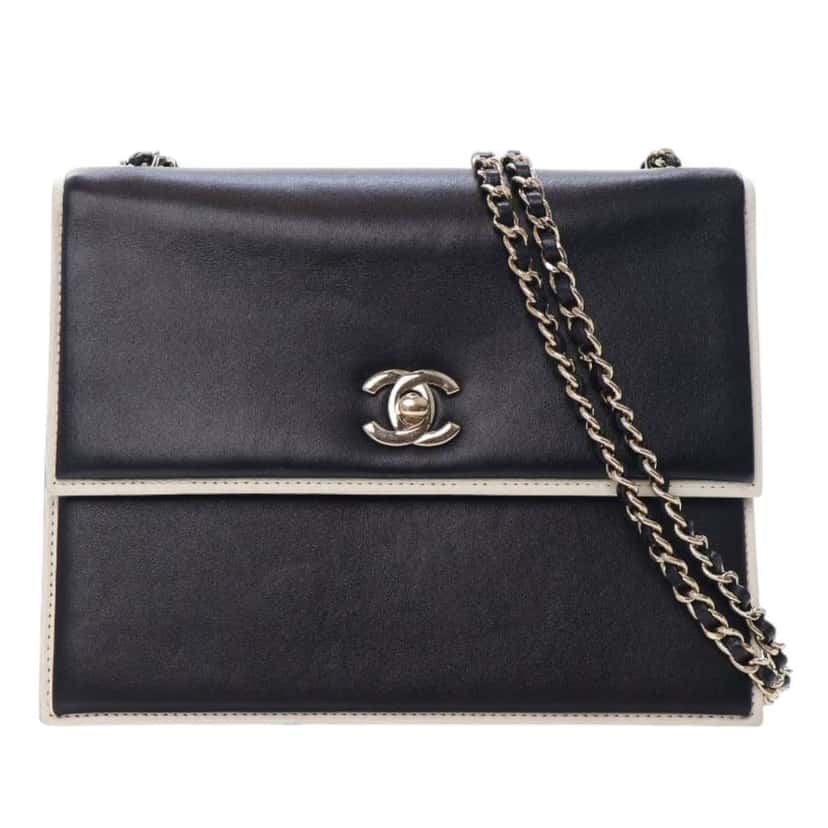 Chanel CC Bicolor Calfskin Square Frame Flap Black Leather Good condition - Front View