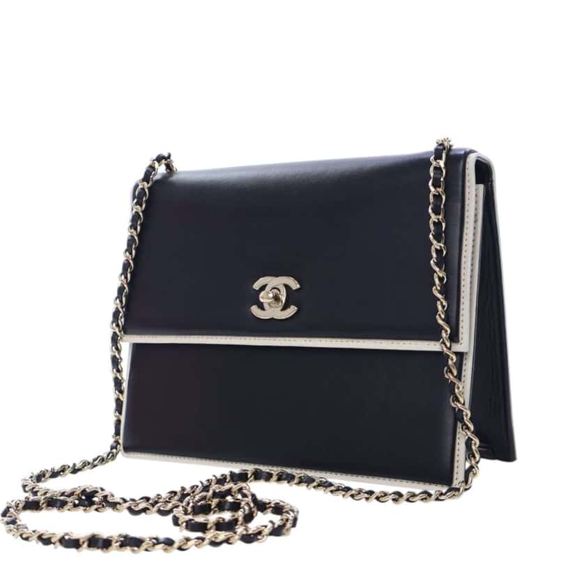 Chanel CC Bicolor Calfskin Square Frame Flap Black Leather Good condition - Back View
